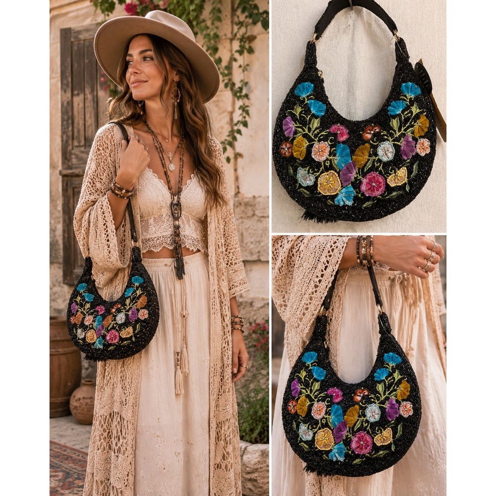 Boho Cottage Whimsigoth Fairycore Glam Wedding All Over Beaded Floral Purse NWT
